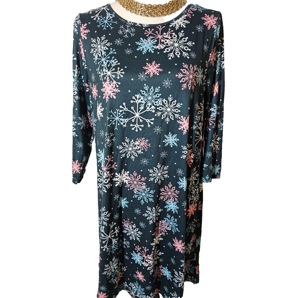 NWT Celebrate Together Womens Blue Snowflake Shift Casual Holiday Dress Size S - Picture 1 of 5